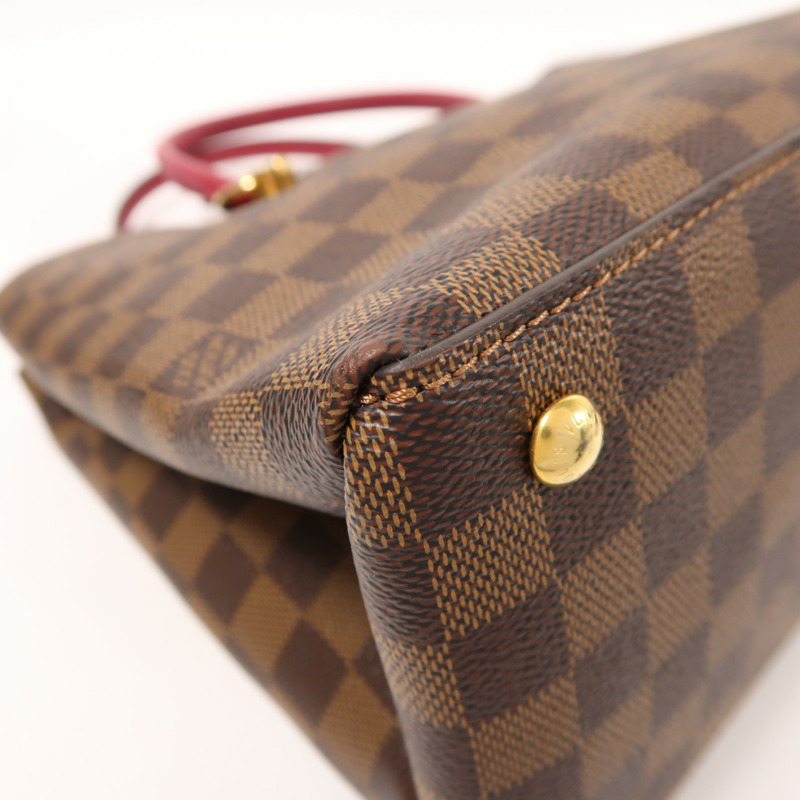 LOUIS VUITTON Damier Riverside金扣手挽肩背兩用袋棕色/紅色-12