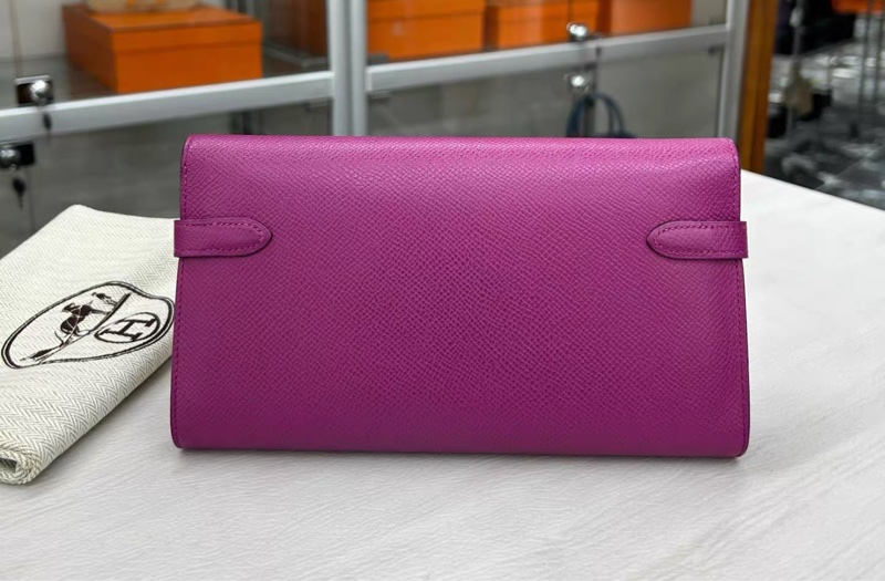 🌈Hermes💗Kelly Wallet💗L3玫瑰紫銀扣🌟99新🌟Epsom皮🌟長銀包🌟-5