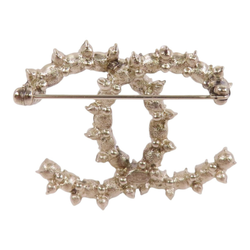 CHANEL 金屬/水鑽/仿珍珠CC Brooch金扣胸針-3