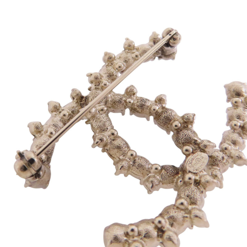 CHANEL 金屬/水鑽/仿珍珠CC Brooch金扣胸針-4