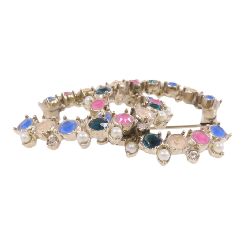 CHANEL 金屬/水鑽/仿珍珠CC Brooch金扣胸針-8