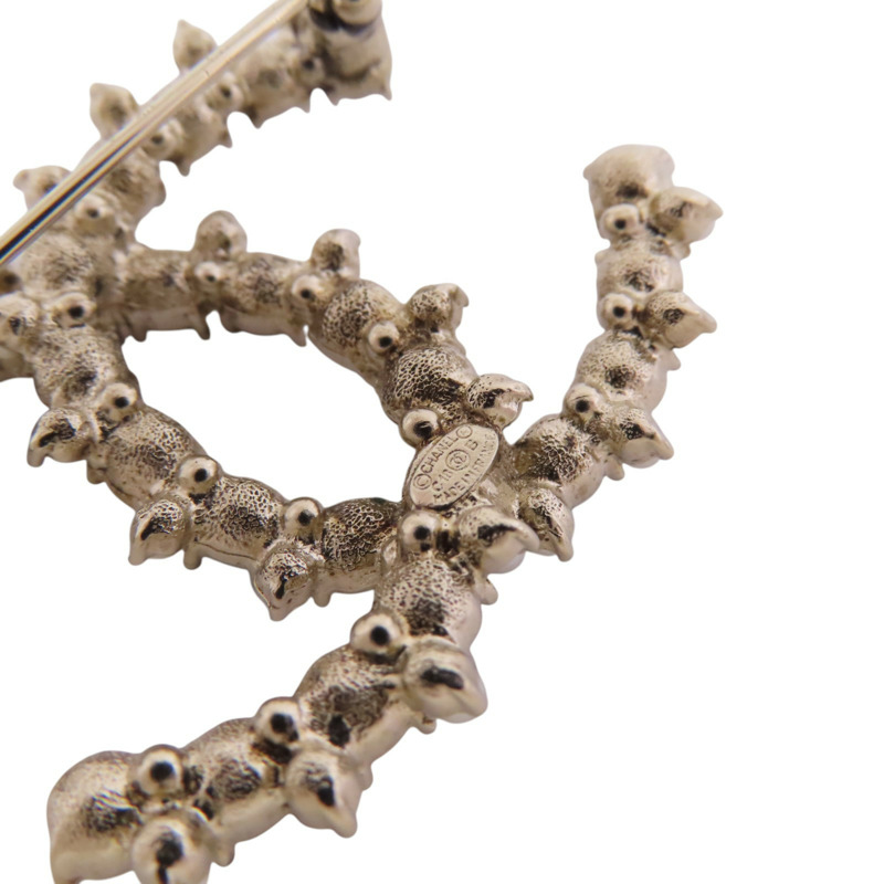 CHANEL 金屬/水鑽/仿珍珠CC Brooch金扣胸針-9