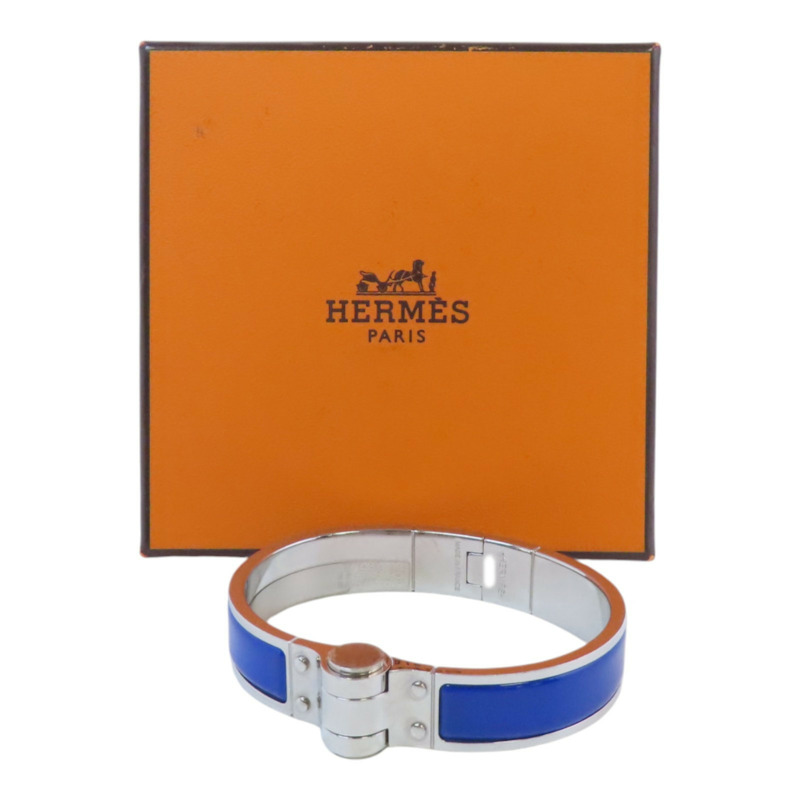 HERMES 金屬/琺瑯Enamel Chamiere Bracelet銀扣手鐲-9