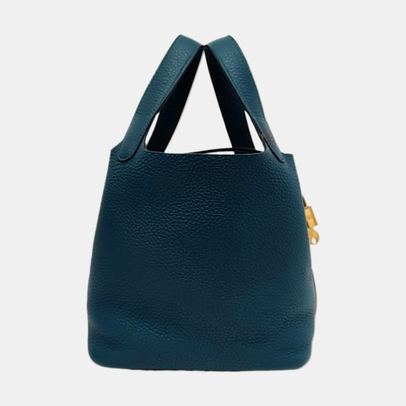 HERMÈS Picotin Lock 18 鴨子藍Clemence牛皮菜籃子手提包 金色五金 D刻-3