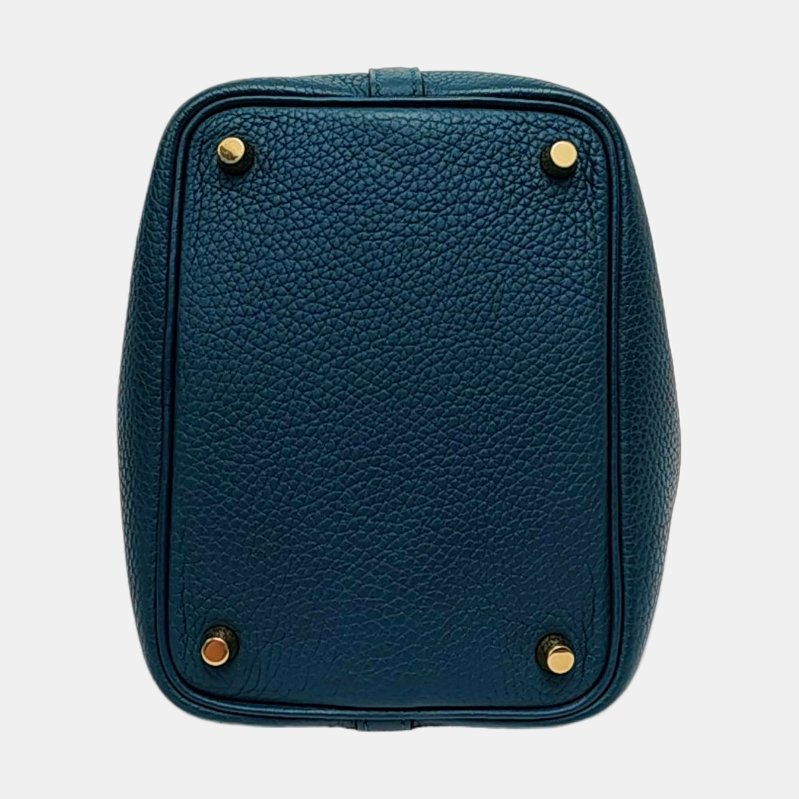 HERMÈS Picotin Lock 18 鴨子藍Clemence牛皮菜籃子手提包 金色五金 D刻-5