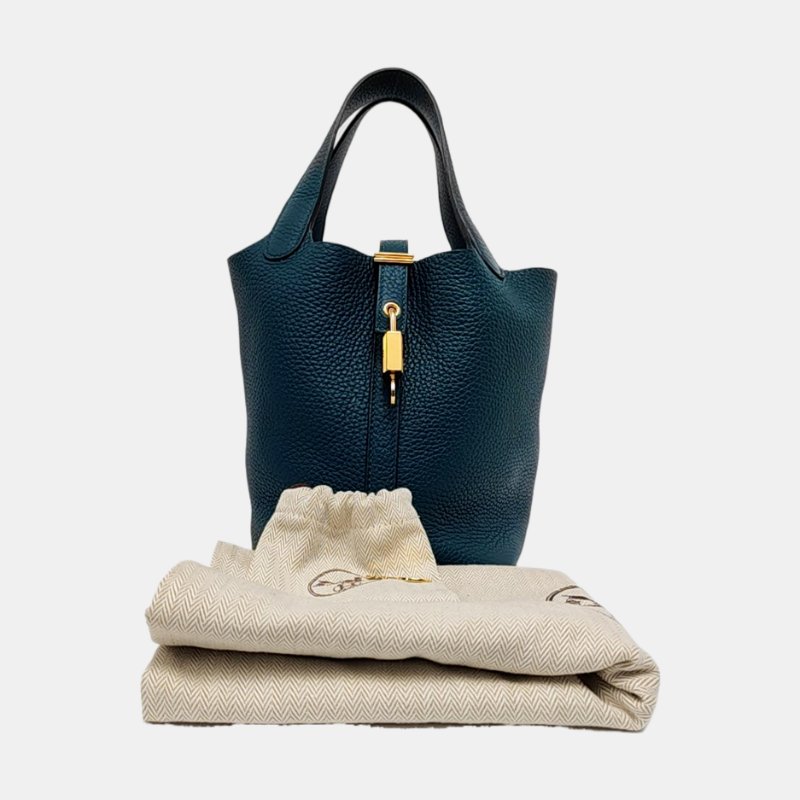 HERMÈS Picotin Lock 18 鴨子藍Clemence牛皮菜籃子手提包 金色五金 D刻-7