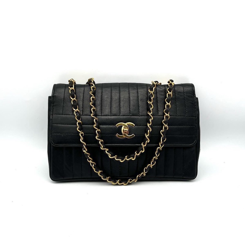 ✨ CHANEL 🌟香奈兒經典老香包 – 法國製造 絕版款 ✨ 轉釦 雙鏈 黑金羊 厚羊皮古董包-12