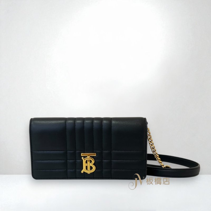 Burberry包包 Lola 黑色羊皮TB金釦下蓋鏈包 80623381-0