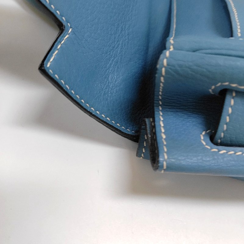 HERMÈS Kelly 32 牛仔藍Evercolor牛皮凱莉包手提包 銀色五金 框F刻 內縫 無肩帶-9