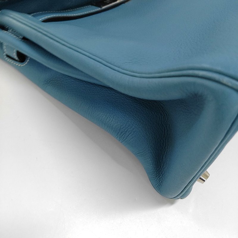 HERMÈS Kelly 32 牛仔藍Evercolor牛皮凱莉包手提包 銀色五金 框F刻 內縫 無肩帶-12