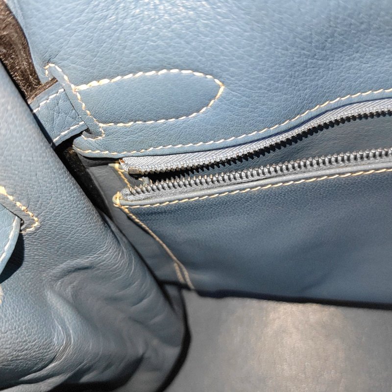 HERMÈS Kelly 32 牛仔藍Evercolor牛皮凱莉包手提包 銀色五金 框F刻 內縫 無肩帶-19
