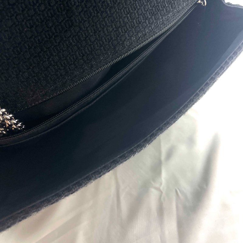 稀有收藏款 CHANEL黑色毛呢滿版水鑽雙C Logo Jumbo鍊包-6