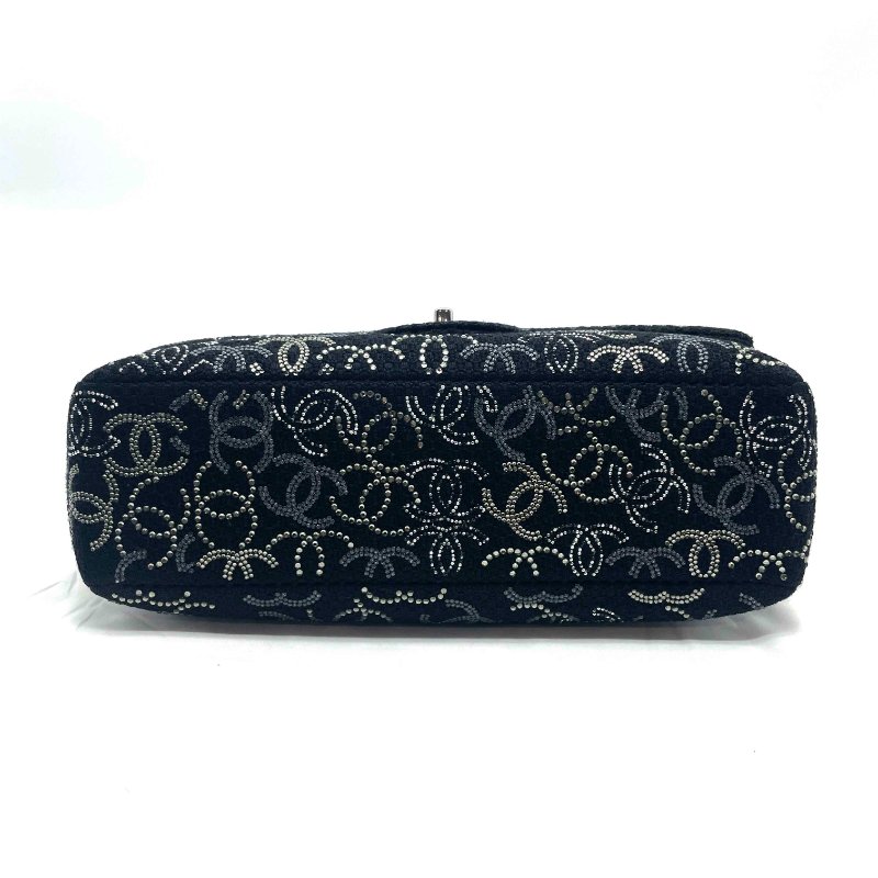 稀有收藏款 CHANEL黑色毛呢滿版水鑽雙C Logo Jumbo鍊包-8