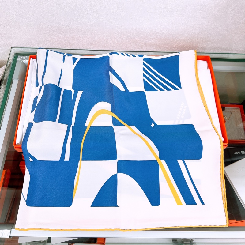 Hermes 藍白絲巾65方巾/披肩-1