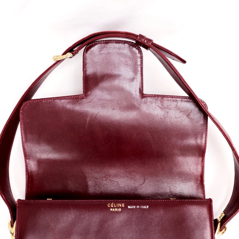 CELINE 馬車扣酒紅色皮革手袋-14