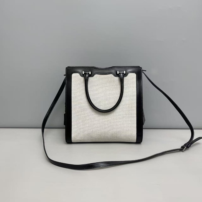 YSL聖羅蘭 黑灰色帆布拼皮uptown托特包 肩背包-1