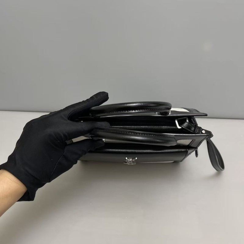 YSL聖羅蘭 黑灰色帆布拼皮uptown托特包 肩背包-3