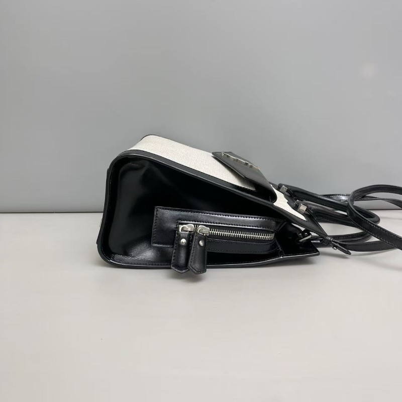 YSL聖羅蘭 黑灰色帆布拼皮uptown托特包 肩背包-4