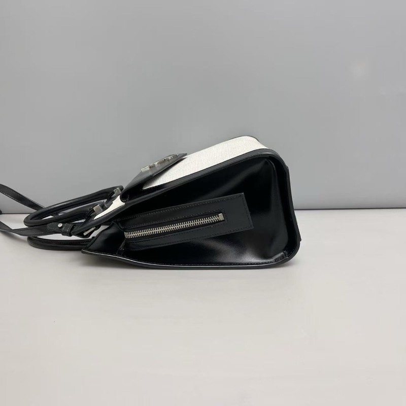 YSL聖羅蘭 黑灰色帆布拼皮uptown托特包 肩背包-5