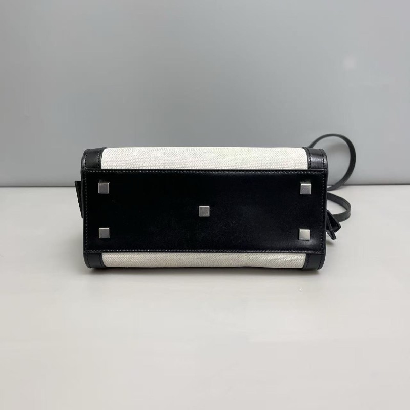 YSL聖羅蘭 黑灰色帆布拼皮uptown托特包 肩背包-6