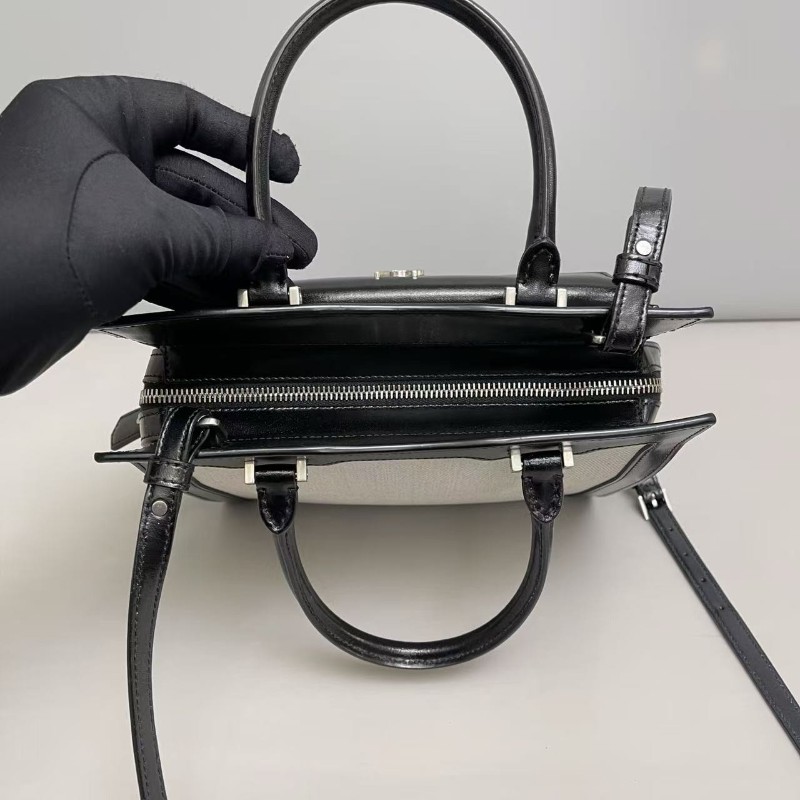 YSL聖羅蘭 黑灰色帆布拼皮uptown托特包 肩背包-7