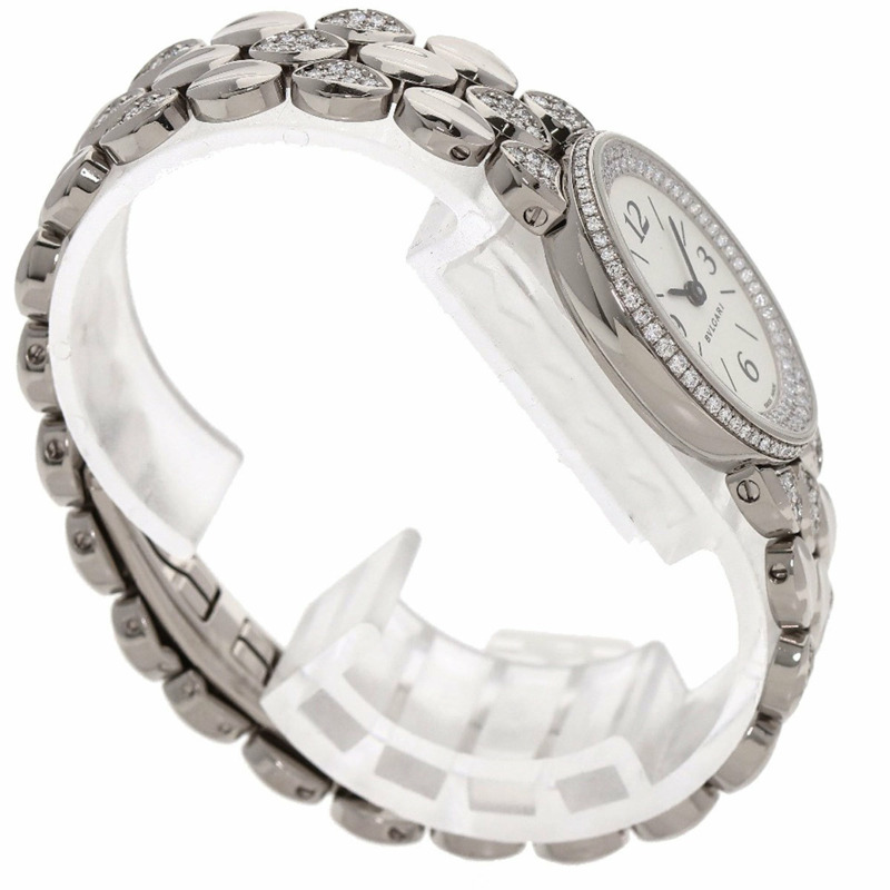 寶格麗 0VW27G 橢圓形鑽石腕錶，附錶圈和錶帶，18K 白金/18KWG，女士款-1