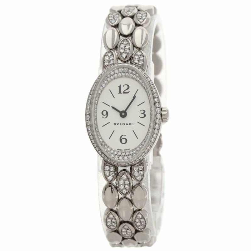 寶格麗 0VW27G 橢圓形鑽石腕錶，附錶圈和錶帶，18K 白金/18KWG，女士款-10