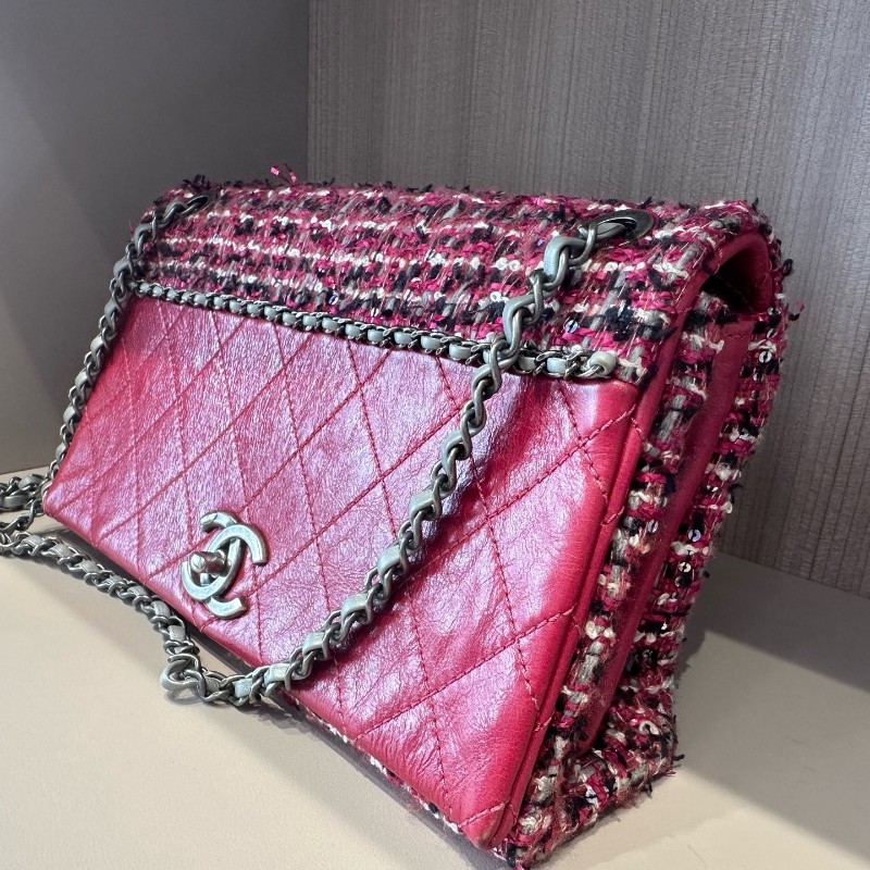 Chanel香奈兒 編織款 紅色肩背包 斜背包 底長25cm-3