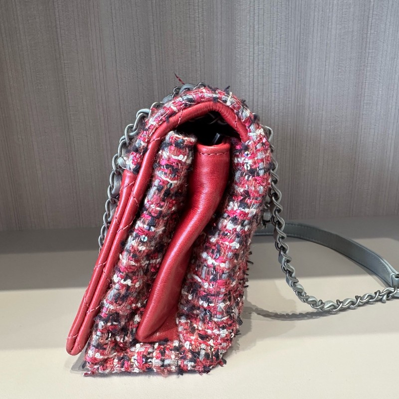 Chanel香奈兒 編織款 紅色肩背包 斜背包 底長25cm-5