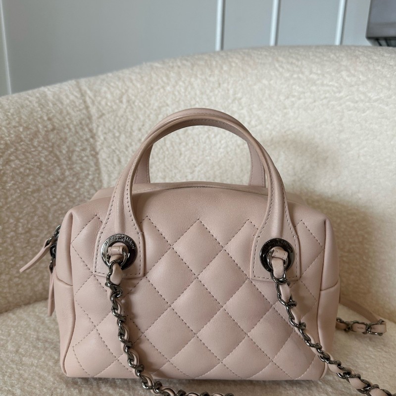 Chanel/香奈兒粉色保齡球mini波士頓 手提包 肩背包 21開-6