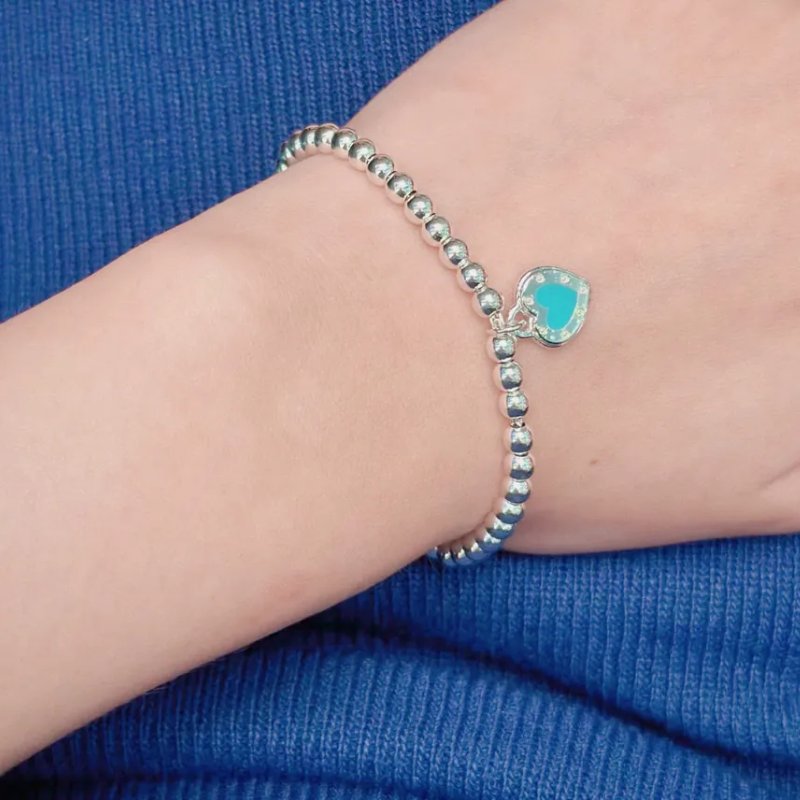 Tiffany Return to Tiffany Love Tiffany Blue 心形吊飾串珠純銀手鏈 925 Silver-11