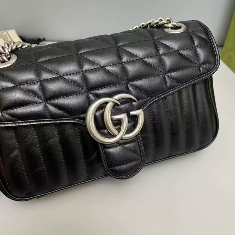 Gucci 馬蒙 Marmont 黑銀 中號 單肩包-2