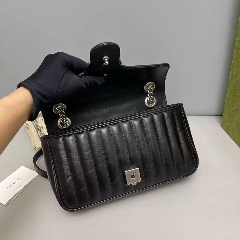 Gucci 馬蒙 Marmont 黑銀 中號 單肩包-3