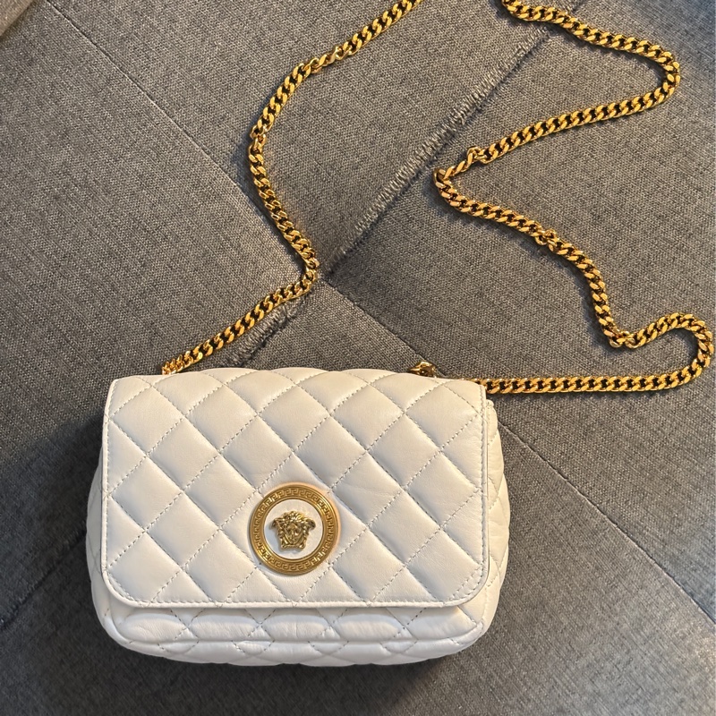 VERSACE 白色金鏈包 肩包側背小包-0