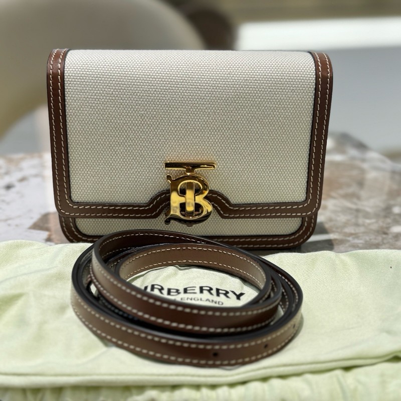 Burberry 帆布拼皮郵差小號 肩背包 斜背包-0