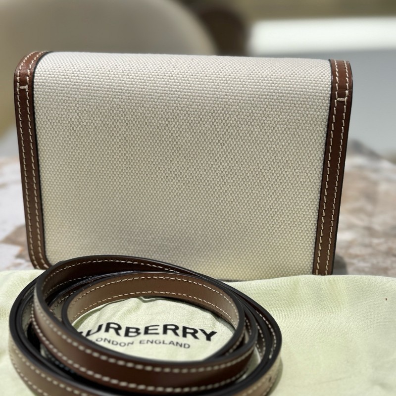 Burberry 帆布拼皮郵差小號 肩背包 斜背包-2