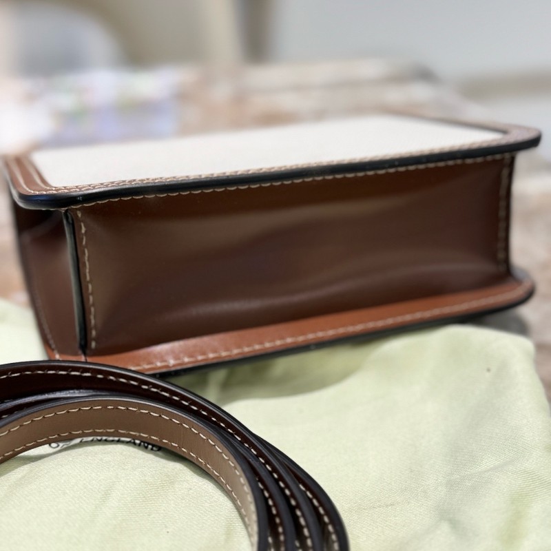Burberry 帆布拼皮郵差小號 肩背包 斜背包-3