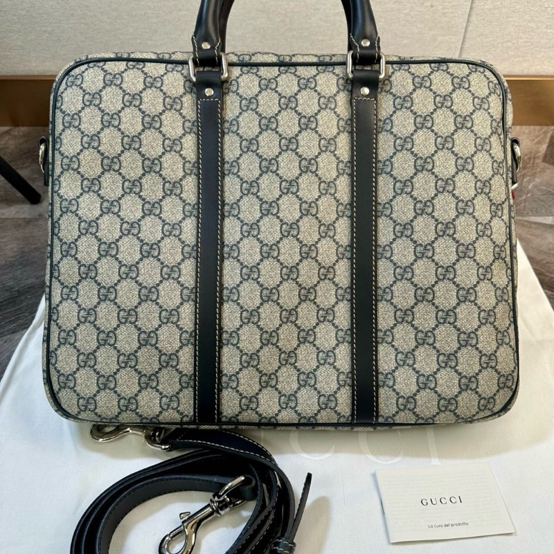 極新🆕Gucci 古馳 經典老花logo帆布拼皮 公文包 手提包 肩背包-1