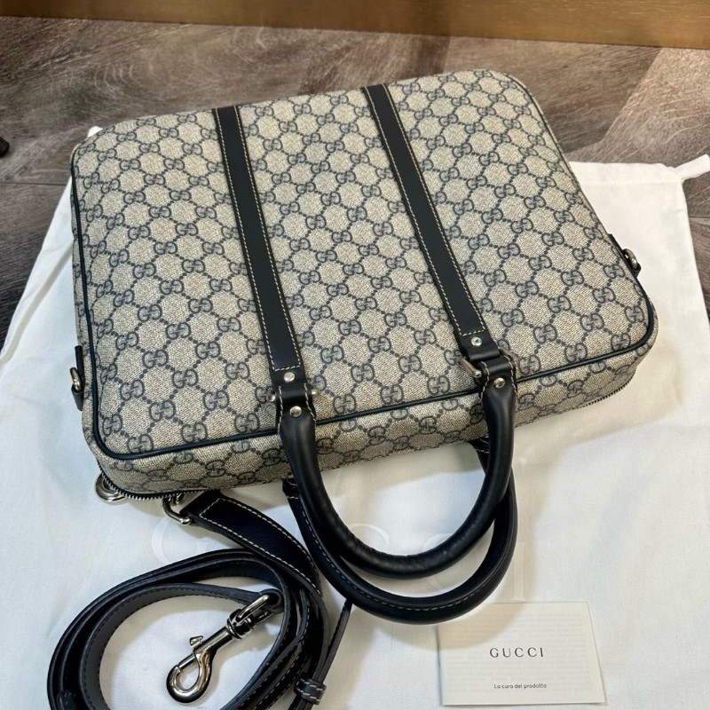 極新🆕Gucci 古馳 經典老花logo帆布拼皮 公文包 手提包 肩背包-3