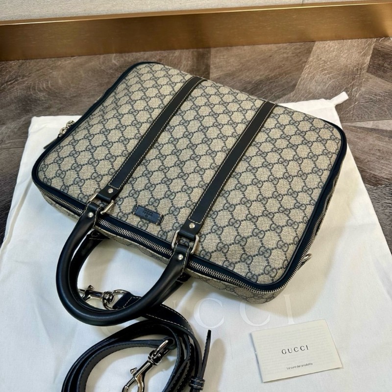 極新🆕Gucci 古馳 經典老花logo帆布拼皮 公文包 手提包 肩背包-4