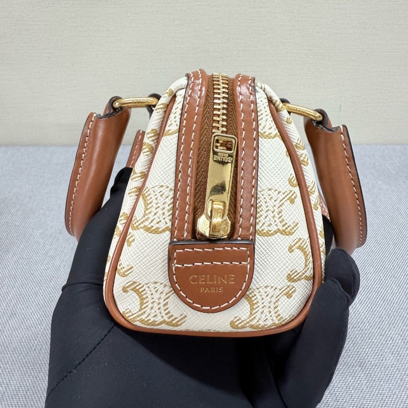 CELINE/賽琳 nano 波士頓包 手提斜挎包 mini迷你 白色 經典老花心形手寫字體 手提包 肩背包-2