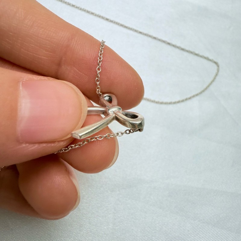 Tiffany & CO. 蝴蝶結吊墜項鍊 鏈長43cm 925銀 🈶包裝盒-8