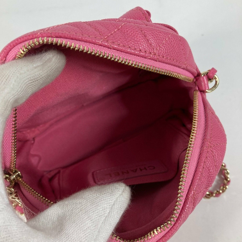 CHANEL 絎縫鏈條包,帶 Coco 標誌,Pochette 單肩包,魚子醬皮革,粉紅色-11