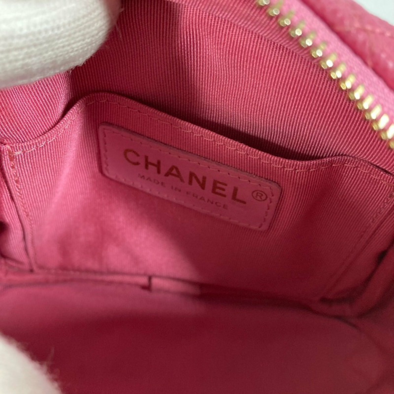 CHANEL 絎縫鏈條包,帶 Coco 標誌,Pochette 單肩包,魚子醬皮革,粉紅色-12
