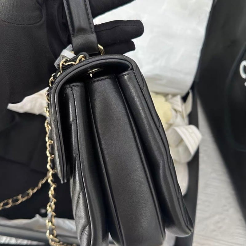 98新 香奈兒/Chanel Trengy cc系列   V紋經典黑金鍊條手提斜挎包 26開 附件：盒子 塵袋  保卡 手提袋 尺寸25×17.5×8cm-2