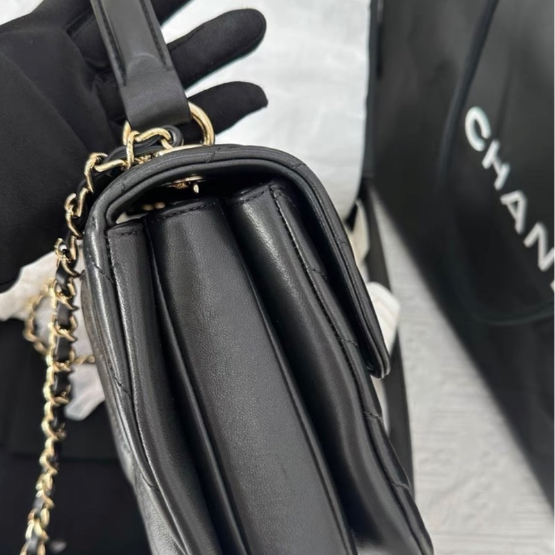 98新 香奈兒/Chanel Trengy cc系列   V紋經典黑金鍊條手提斜挎包 26開 附件：盒子 塵袋  保卡 手提袋 尺寸25×17.5×8cm-3