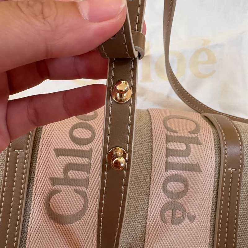 Chloe’ 斜背 (粉紅配棕色亞麻) 小號-3