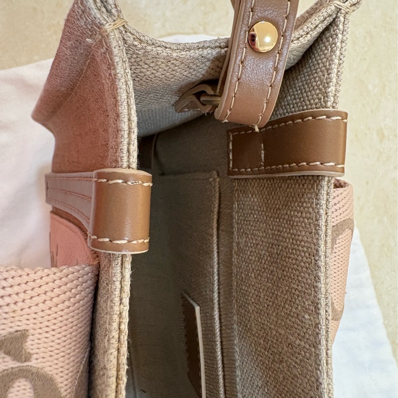 Chloe’ 斜背 (粉紅配棕色亞麻) 小號-14