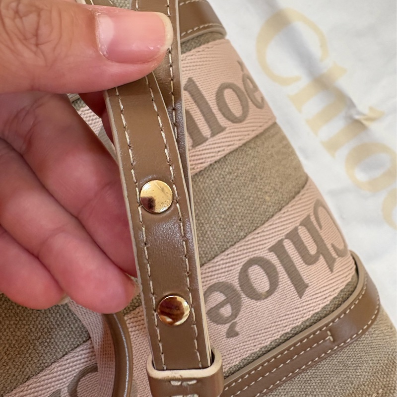 Chloe’ 斜背 (粉紅配棕色亞麻) 小號-15