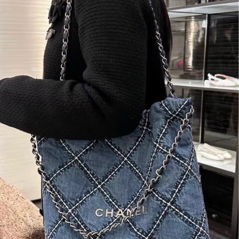 CHANEL/香奈兒22bag藍色丹寧牛仔子母 24年 閒置近新35*36*8-0